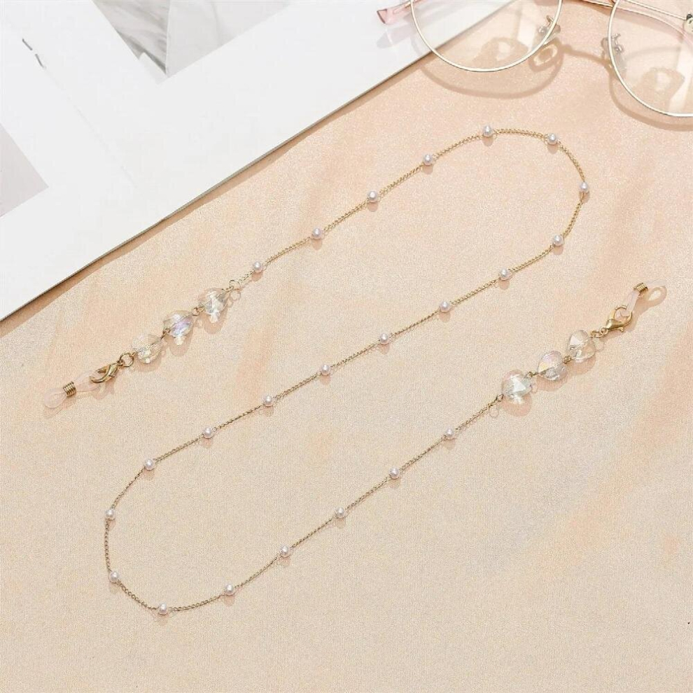 Eyeglasses Strap Necklace Cord Holder Crystal Heart Beaded Chain Sunglasses Holder Face Cover Lanyards Glasses Chain