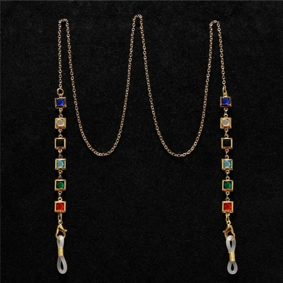 Plated Crystal Beaded Link Chain Eyeglasses Hanger Necklace Face Mask Band Reading Glasses Sunglasses Strap