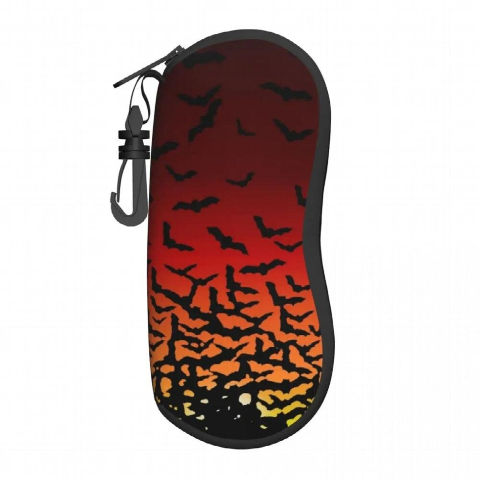 Bats Print Vertical Glasses Case Halloween Gothic Reading Sunglasses Pouch Zipped Men Women Eyewear Organizer