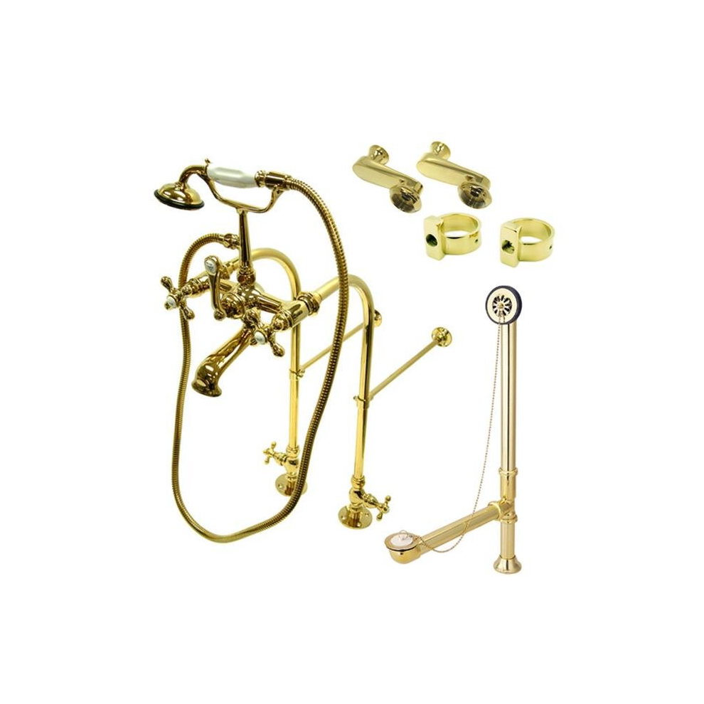 Vintage Freestanding Clawfoot Tub Faucet Package With Metal Cross Handles In Polished Brass 780475773370