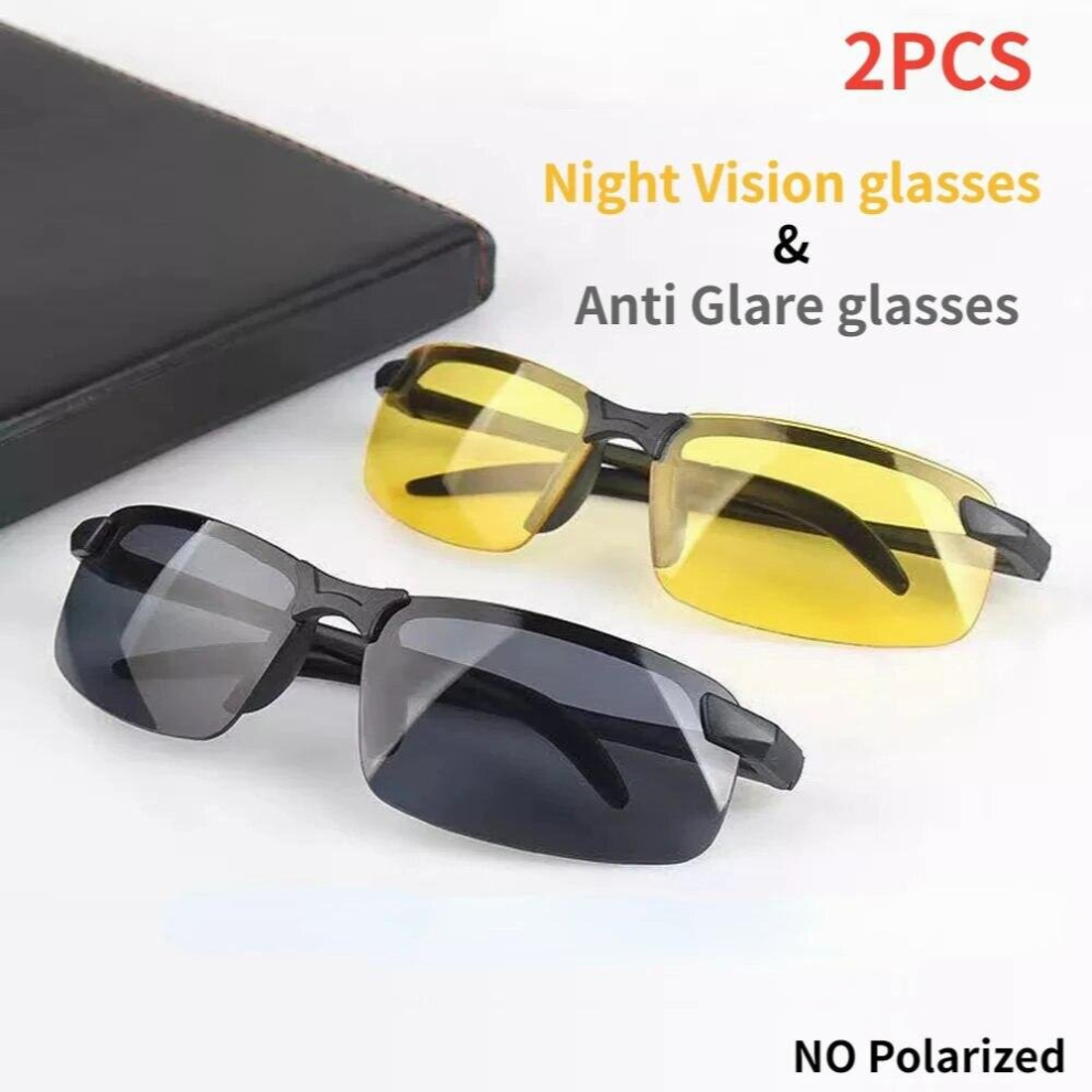 Night Vision Glasses Men Anti-Glare Driving Goggle Half Frame Polarized Sunglasses for Driver UV400 2PCS and Night Glasses-image-OPC-PCRTZDV-NEW