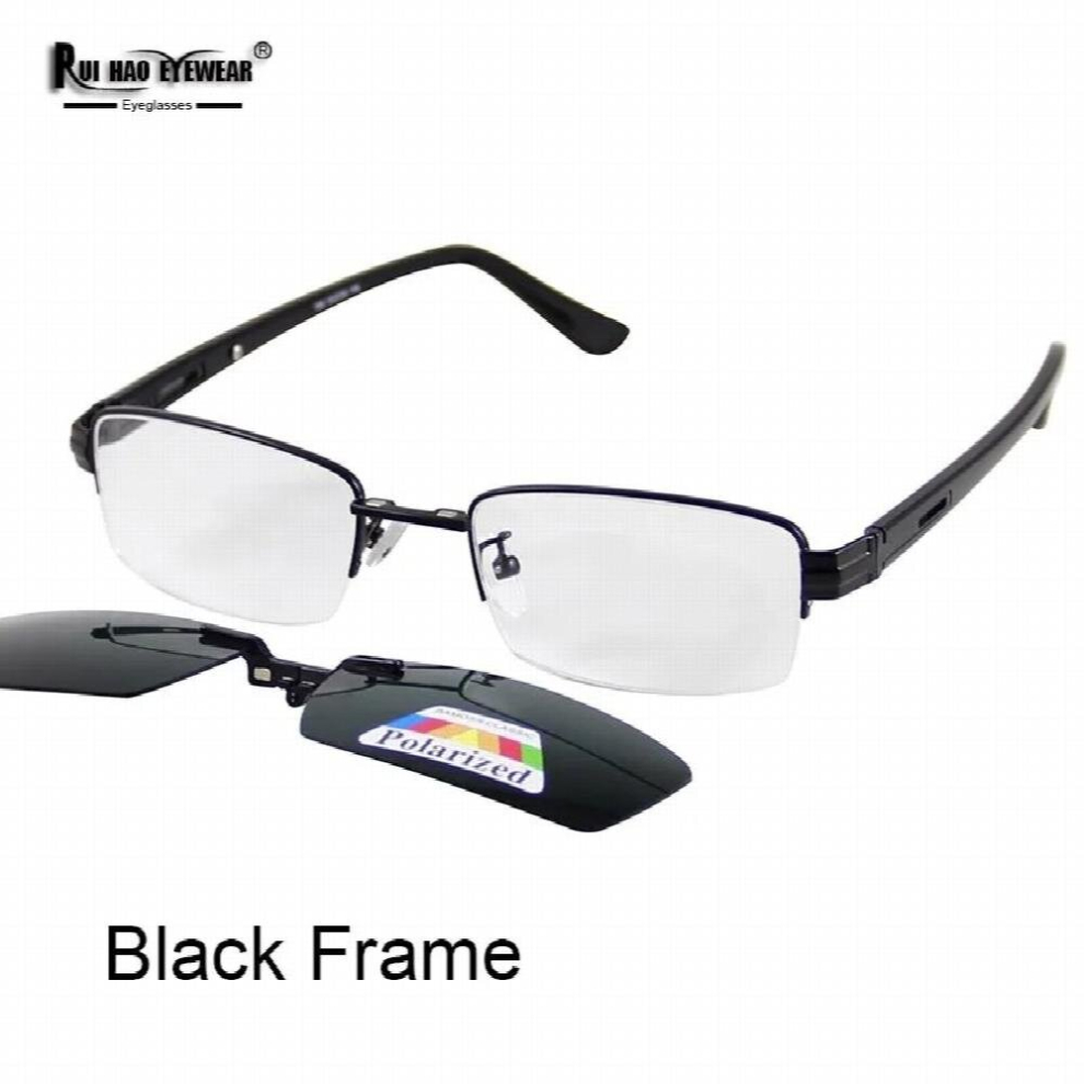 Optical Glasses Frame and Polarized Clip on Sunglasses Half Rimless Eyeglasses Frame Magnetic Glasses Clip Spectacles 592