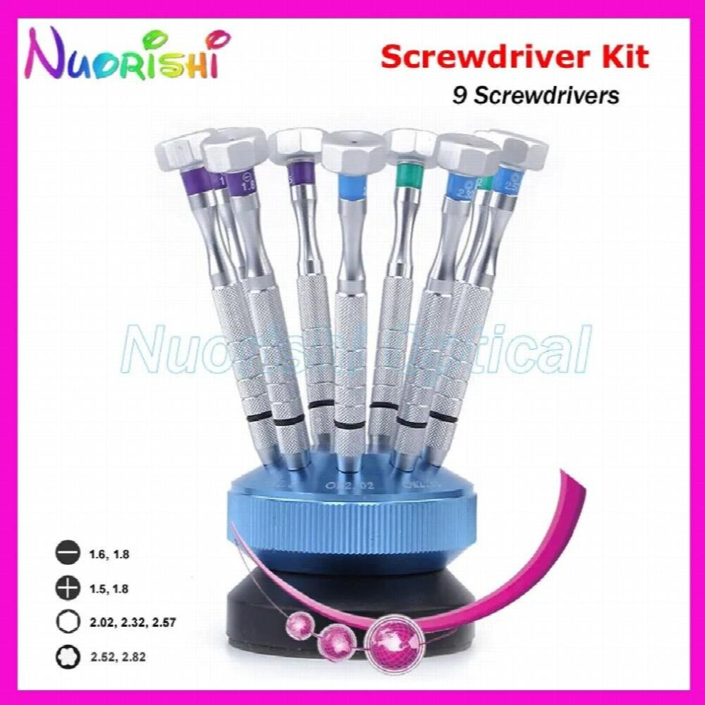 SS2012B9 Nice Metal Glasses Eyeglass Watch Sunglass 9pcs Screwdriver Screw Driver Set Kit With Aluminum Stands