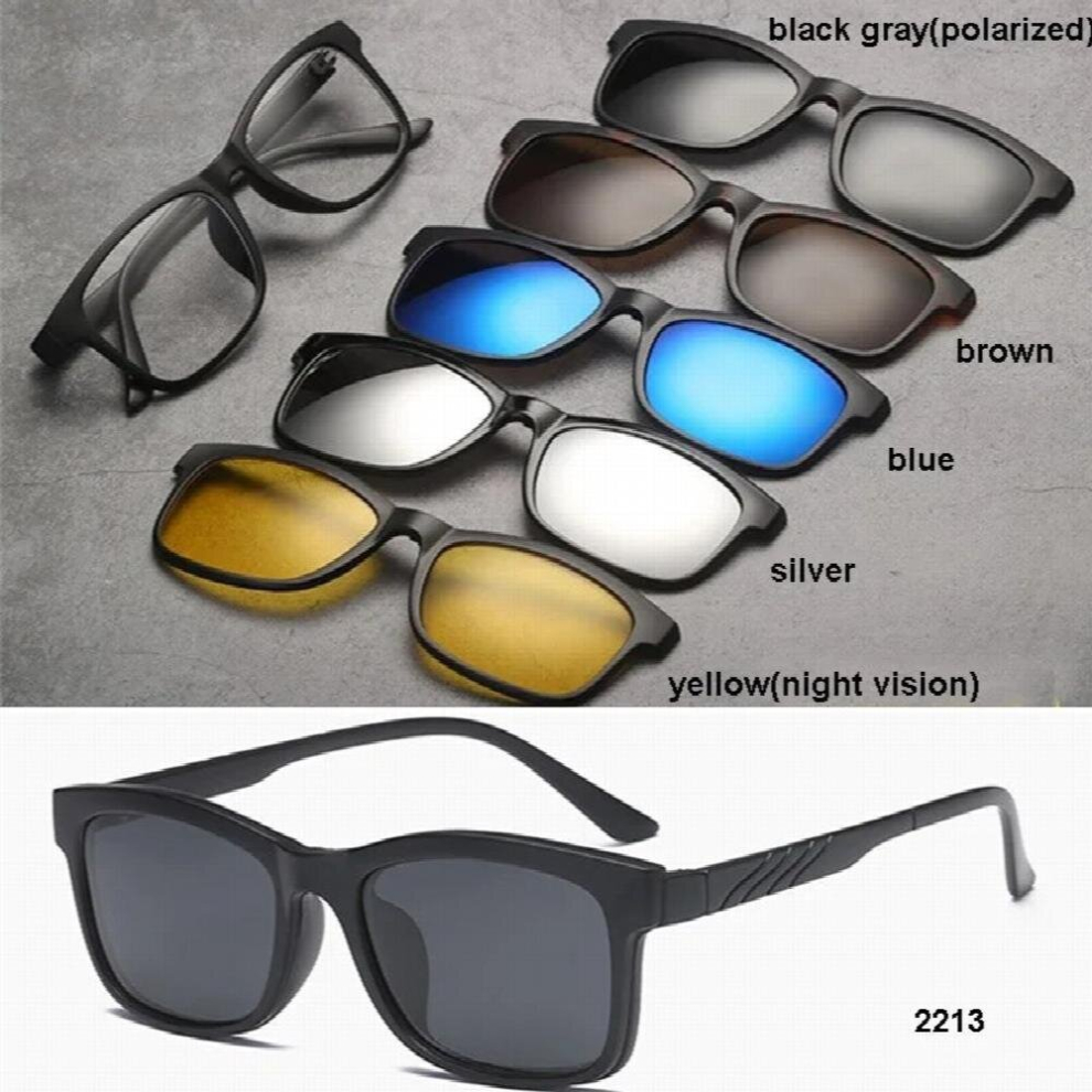 Multicoloured Glasses Frame Men Women With 5 Sunglasses Clip On Magnetic Eyeglasses Polarized For Male Multi-Purpose Eyewear