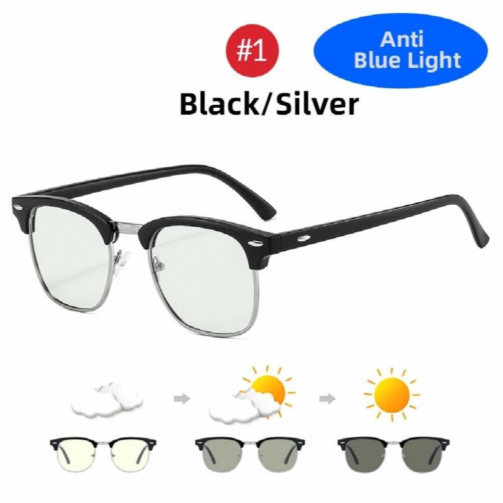 Multicoloured Semi Rimless Photochromic Glasses Men Anti Light Blocking Changing Eyeglasses Square Computer Ray Retro Women Eyewear