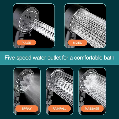High pressure Shower Head Set 5 Modes Adjustment with Hose Holder 2