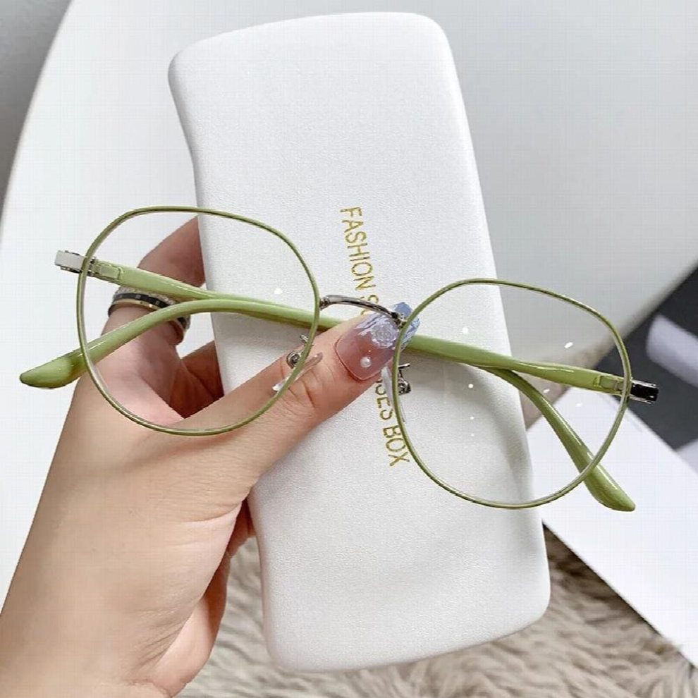 Metal Anti Glasses Retro Round Eyeglass Frame Womens Ins and Light Flat Lens Clear Glasses