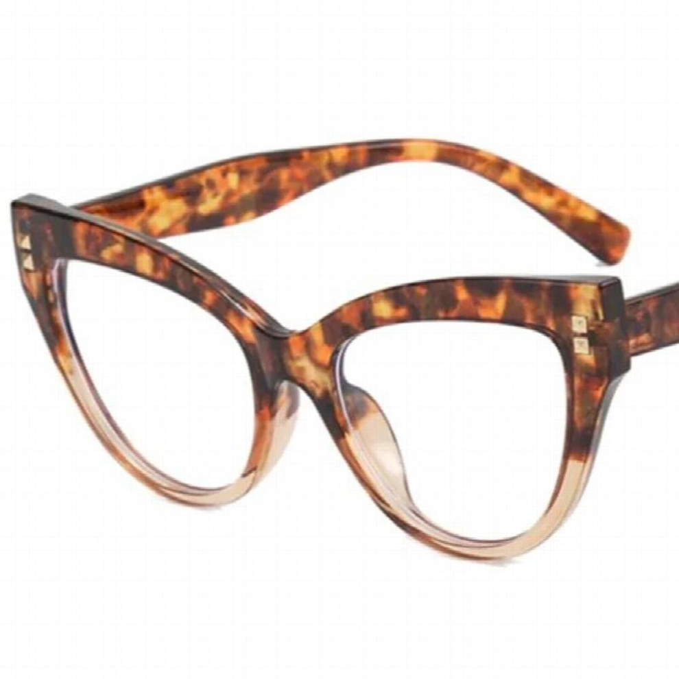 Anti-Blue Light Glasses Unisex Cat Eye Eyeglasses Rivet Spectacles Clear Lens Eyewear Oversize Frame Ornamental