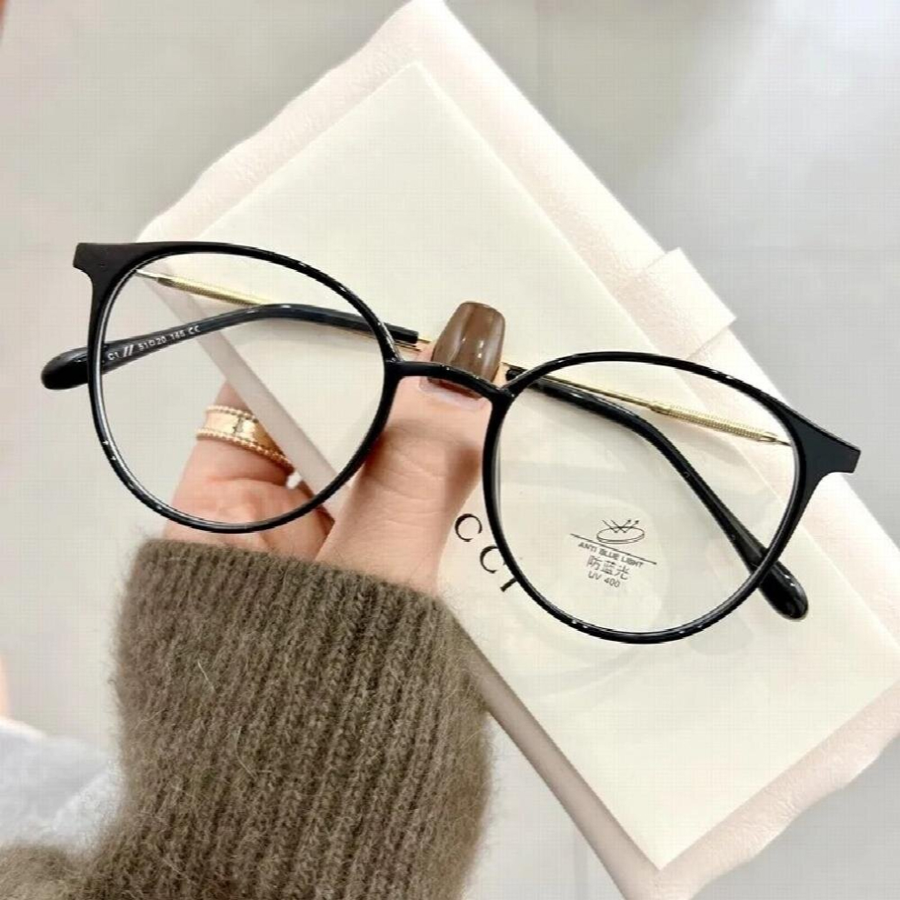 Eyeglass Light Blocking Eyeglasses Round Frame Glasses Women Men Flat Mirror Eyewear Accessories
