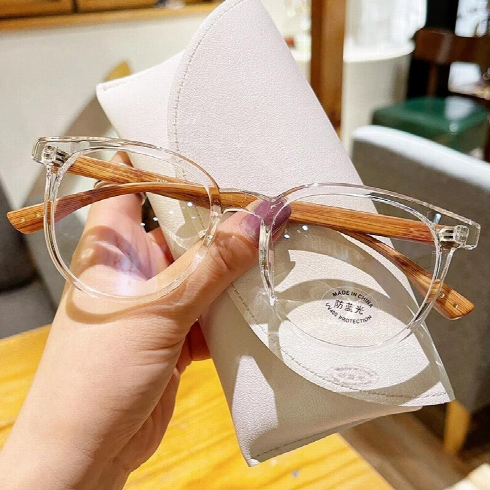 Vintage TR90 Anti-Blue Light Eyeglasses Women Computer Goggles Optical Spectacle Eyewear Wood Leg Plain Glasses