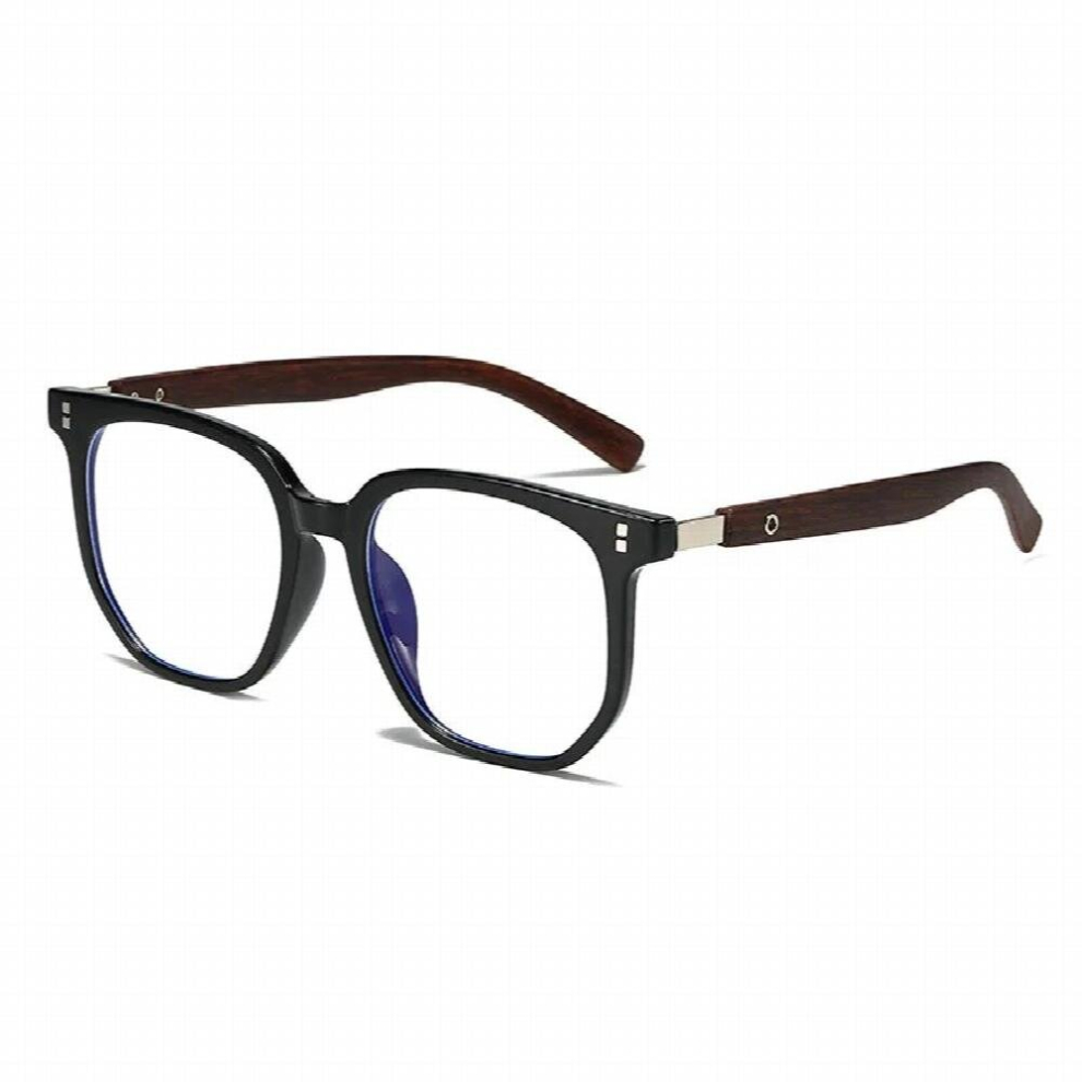 SHAUNA Retro Rivets Anti-Blue Light Glasses Frames Wood Grain TR90 Square Optical Eyeglasses