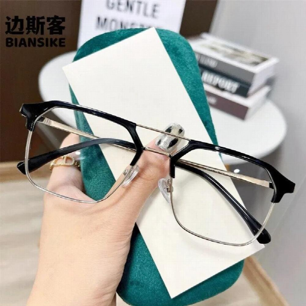 Double Beam Frame Anti-blue Light Transparent Computer Myopia Glasses Men Near Sight Eyeglasses Goggles Flat Mirror Glasses