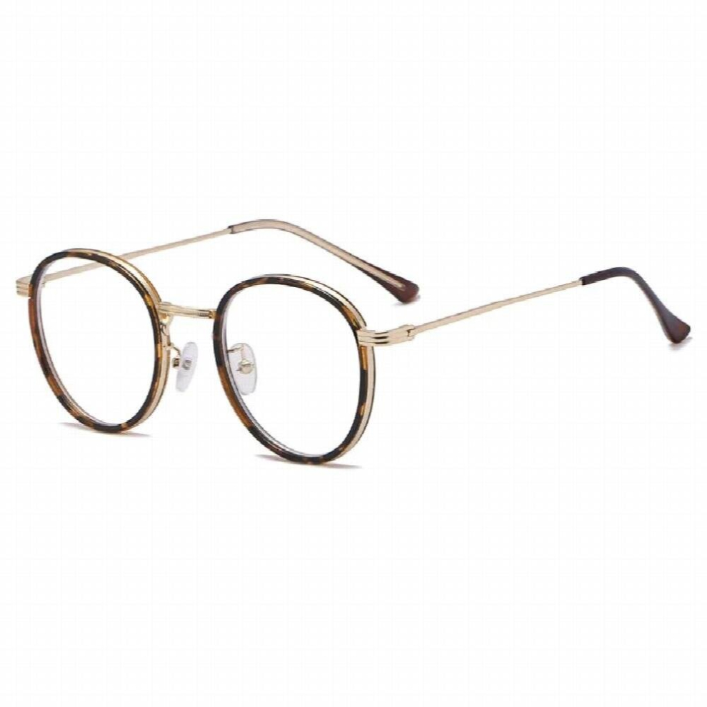 Metal Anti Glasses Retro Round Eyeglass Frame Womens Ins and Light Flat Lens Clear Glasses