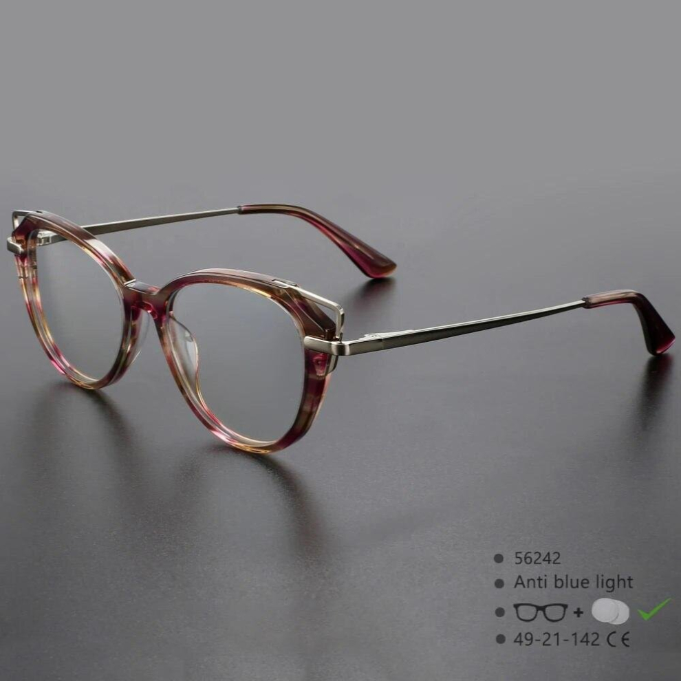 Multicoloured 56242 Anti Acetate Computer Glasses Frame Women Cat Eye Optical Prescription Myopia Eyeglasses Men Spectacles Eyewear