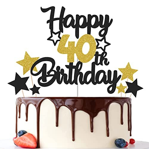 Gidobo 40th Birthday Cake Toppers, Black Gold Glittery Cake Decorations ...