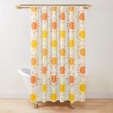 Shower Curtains Happy Retro Sun Pattern - Yellow Orange Red Palette for Bathroom Decor 72x72 inches