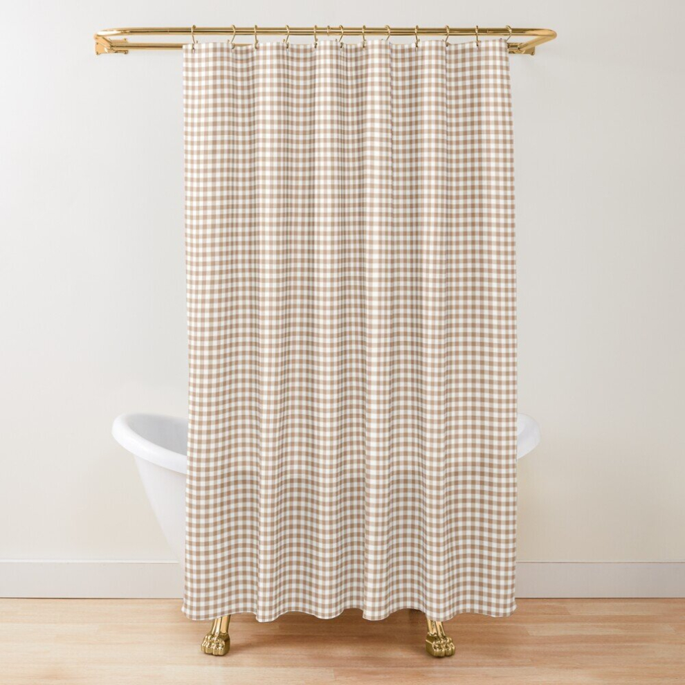 Shower Curtains Light Brown Gingham Check Plaid for Bathroom Decor 72x72 inches