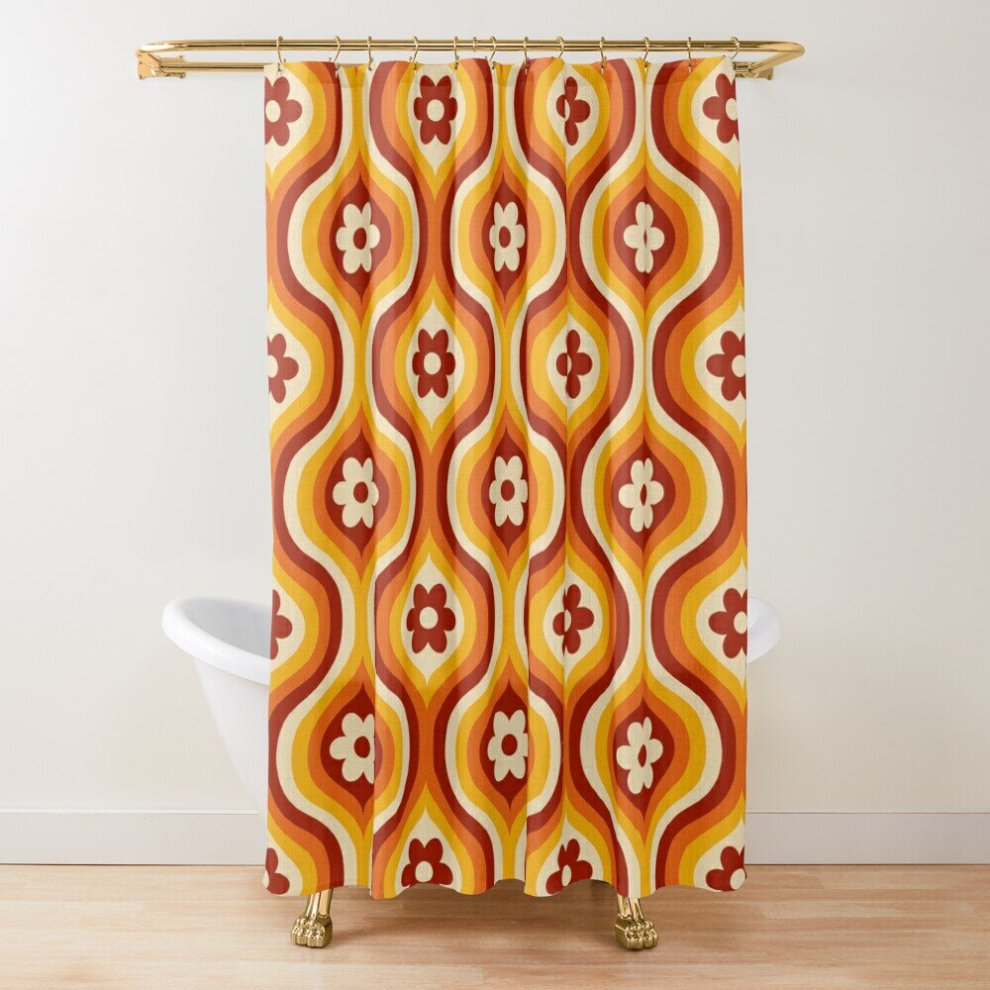 Shower Curtains 70s Groovy Daisy Ovals Pattern for Bathroom Decor 72x72 inches