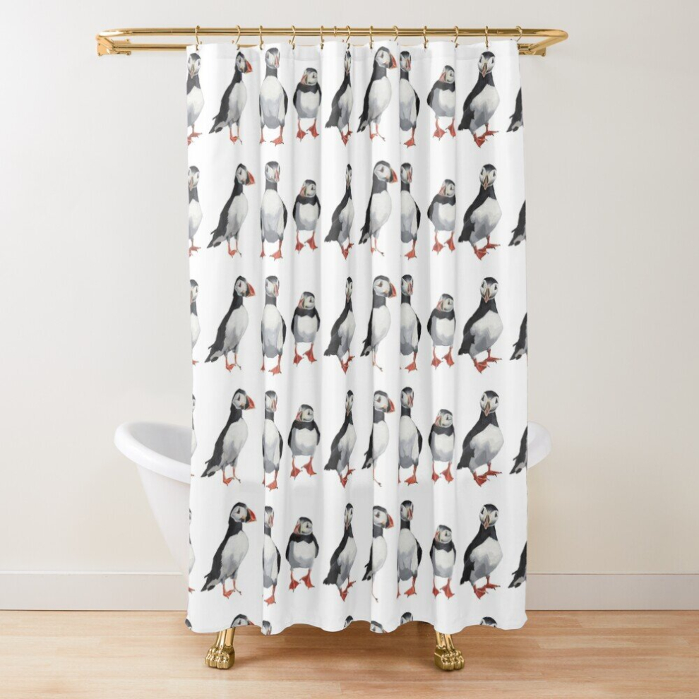 Shower Curtains 4 Puffins in a Line for Bathroom Decor 72x72 inches