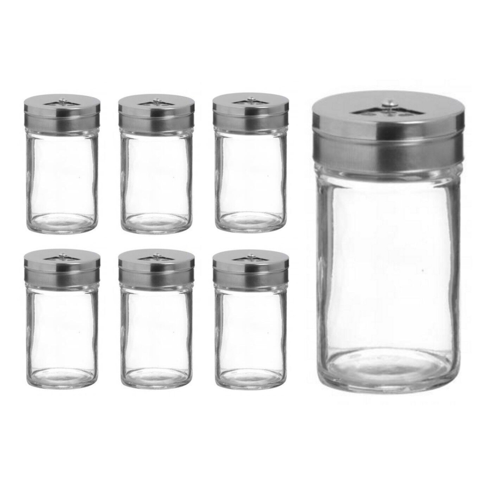 Glass Spice Jar Set Rotating Lid 6 Piece Shaker Salt Pepper Shakers