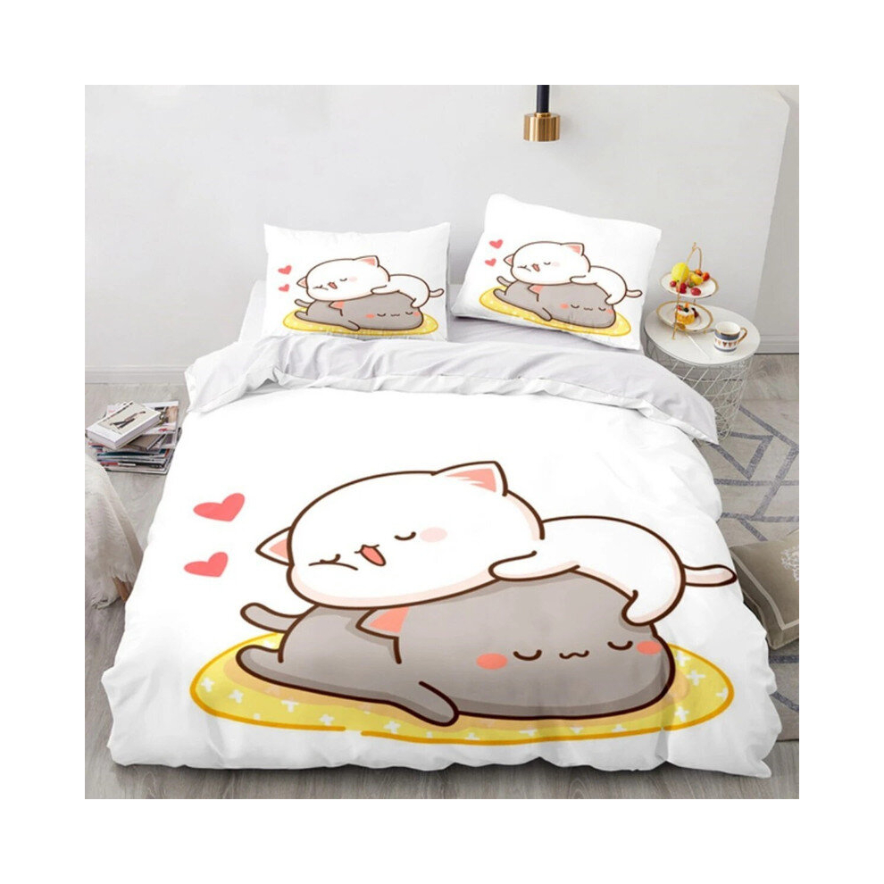 (Pattern G, Single) Peach Cat Bedding Cover Set Cute Cartoon