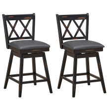 Set of 2 Bar Stools Counter Height Swivel Chair Upholstered Seat 24"