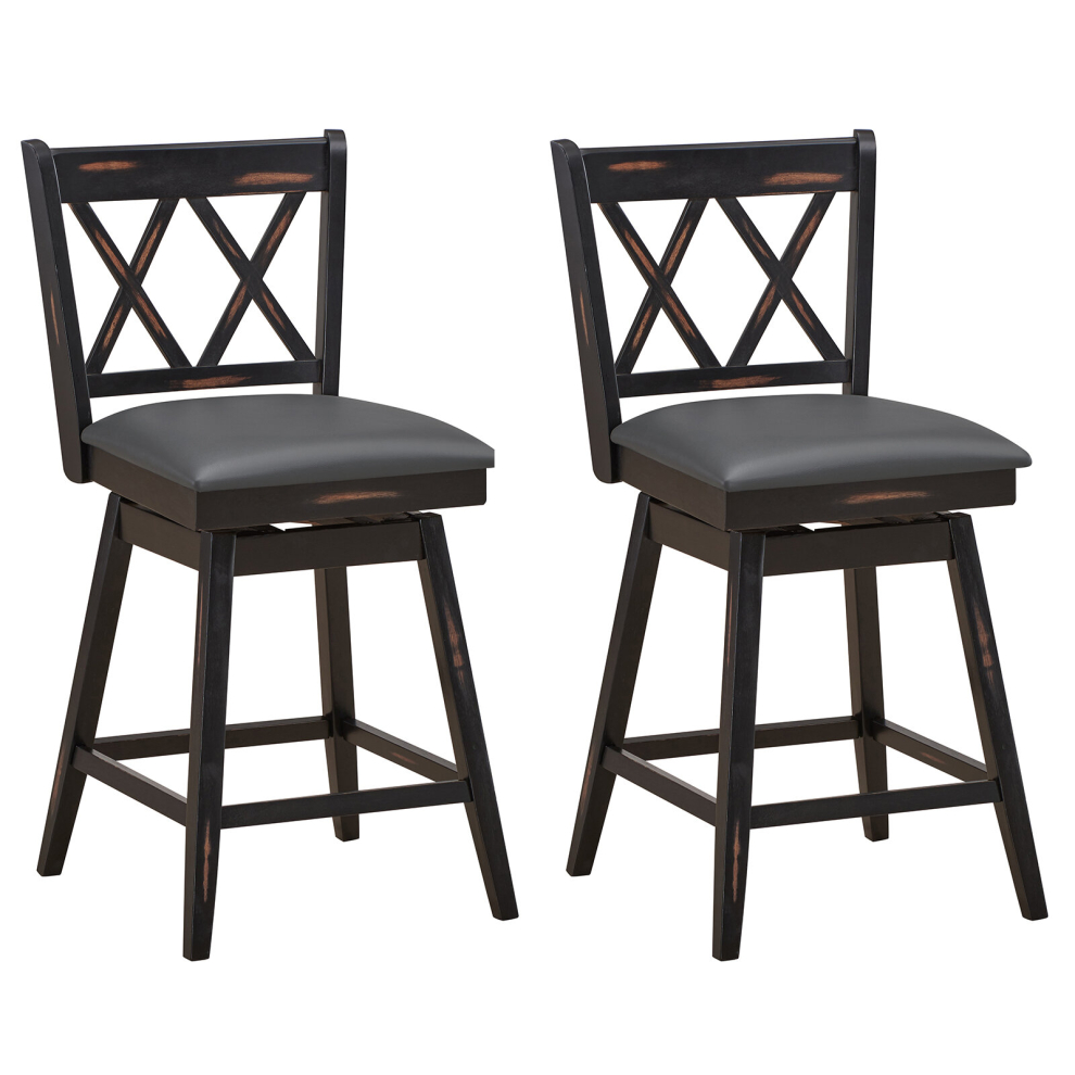 Set of 2 Bar Stools Counter Height Swivel Chair Upholstered Seat 24"