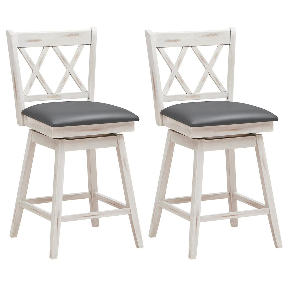 Set of 2 Bar Stools Counter Height Swivel Chair Upholstered Seat 24"