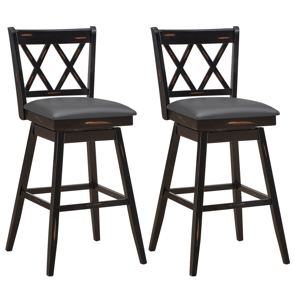 Set of 2 Bar Stools Counter Height Swivel Chair Upholstered Seat 29"