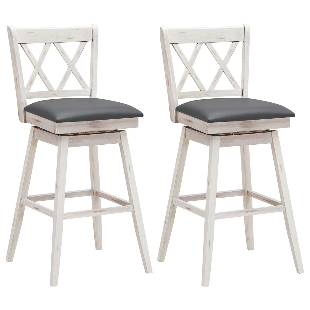 Casart Set Of 2 Bar Stools Counter Height Swivel Chair Upholstered Seat 29" White,Grey