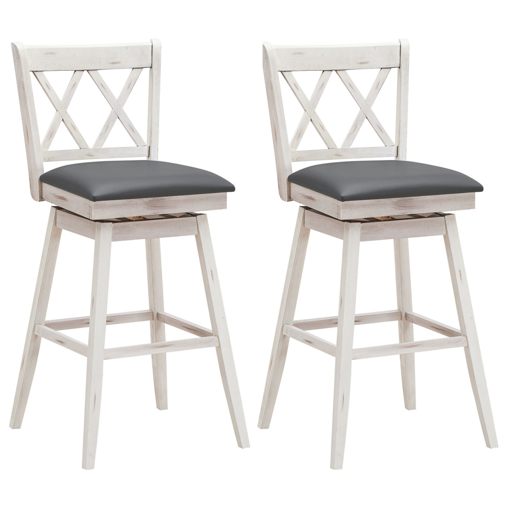 Set of 2 Bar Stools Counter Height Swivel Chair Upholstered Seat 29"