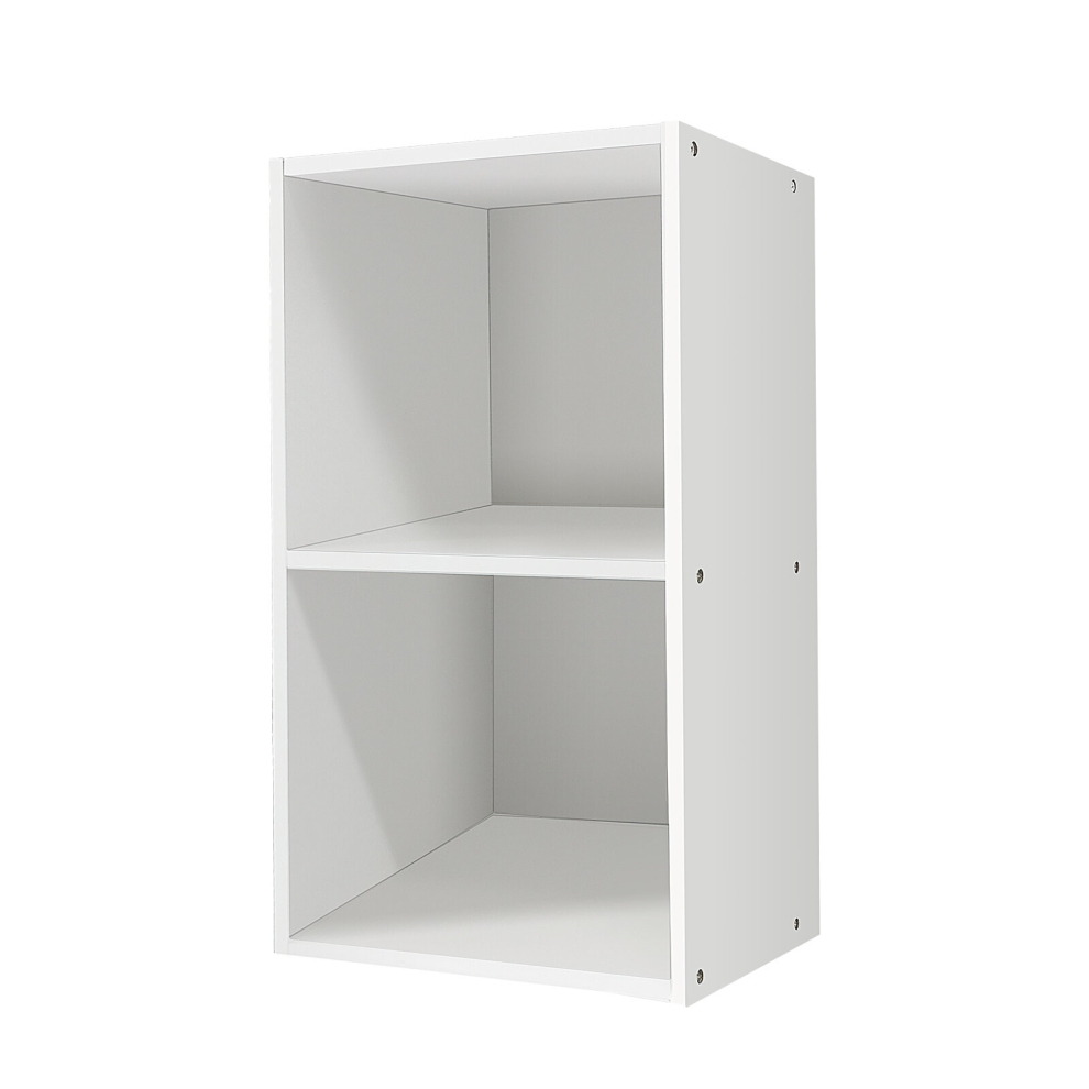 (2 Tier) Cube Organiser Wooden Book Case Freestanding Cabinet Unit Open Display Shelf for Office and Home