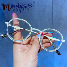 Retro Round Sunglasses Women Candy Baking varnish Plain Glasses Small Rhinestones Macaroon Eyeglasses Frame Girls