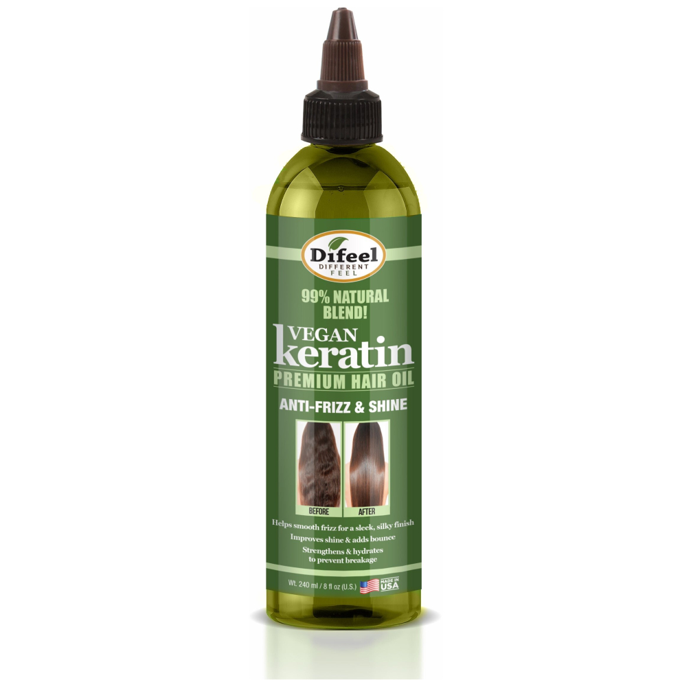 Difeel Vegan Keratin Premium Hair Oil - Anti Frizz & Shine 8 Oz.
