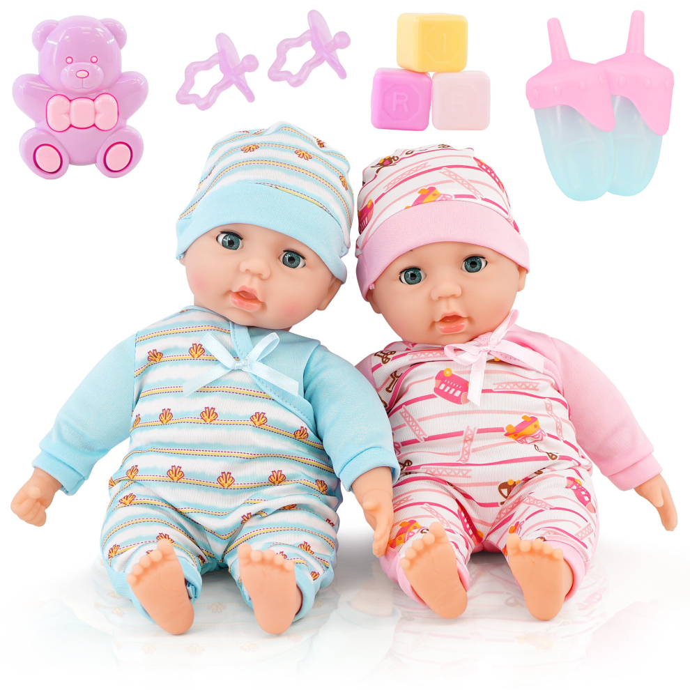 The Magic Toy Shop Twins Baby Girl & Boy Twin Dolls Babies Gift Set Dummy, Accessories