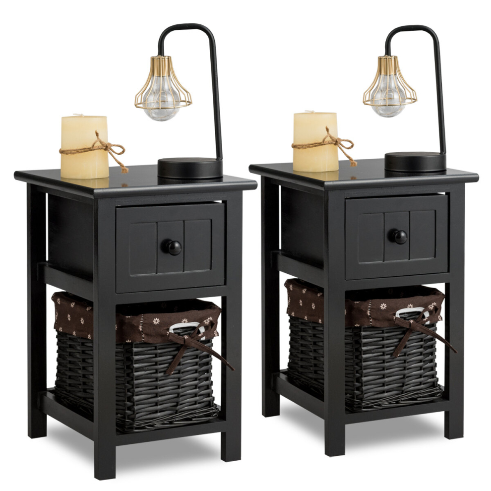 Set of 2 Chest of Drawers Side Table Beside Table Nightstand w/ Baskets