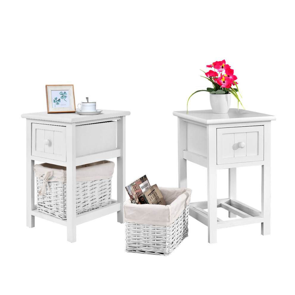 Set of 2 Chest of Drawers Side Table Beside Table Nightstand w/ Baskets