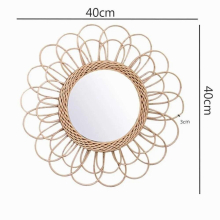 Decor Hanging Mirror Rattan Sunflower Shape Wall Decoration Accessories Mirror Decor Boho Style Dressing Makeup Mirrors