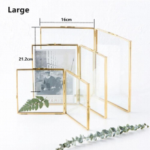 Cutelife Nordic Golden Double Glass Iron Photo Frame Square Home Decoration Wall Picture Frame DIY Art Flower Table Photo Frame