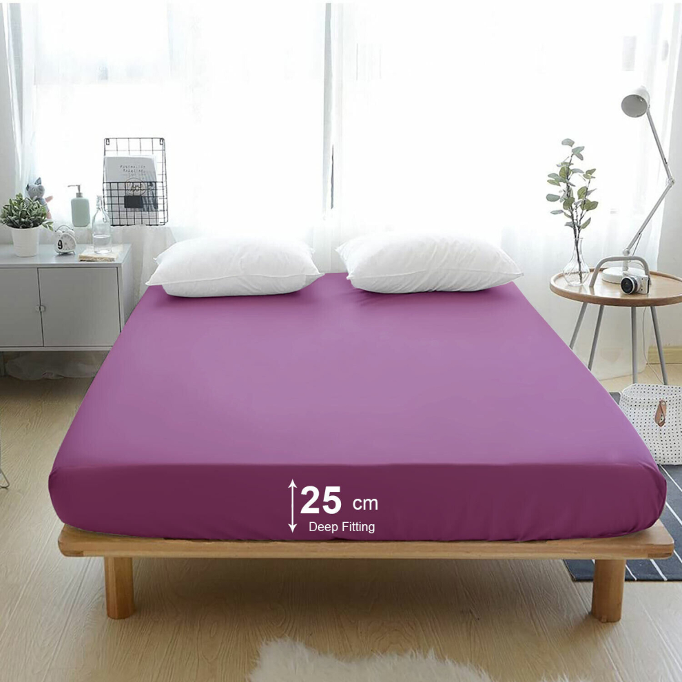 (Purple, Double) Deep Fitted Sheet Bedsheets For Mattress Bed