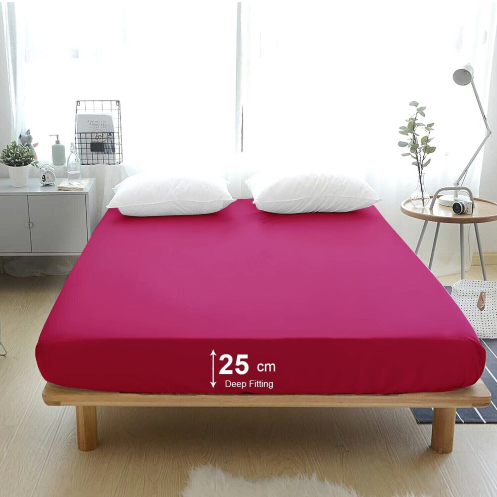 (Pink, Double) Deep Fitted Sheet Bedsheets For Mattress Bed