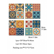 30x30x4pcs Combination Splicing Floor Mat Carpet Retro Tile Baroque Style Square Carpet Living Room Bedroom Decor
