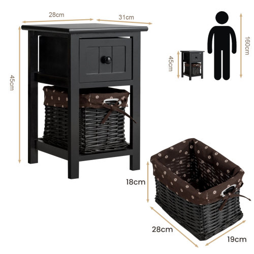 Costway Chest of Drawers Side Table Beside Table Nightstand w/ Baskets 1