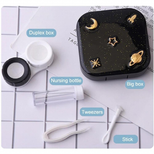 Lens Container Box Moon Star Space Pattern Square Travel Case with Mirror Storage Boxes Bins Home Storage Organization 2
