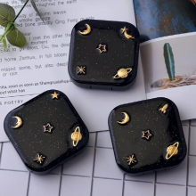 Lens Container Box Moon Star Space Pattern Square Travel Case with Mirror Storage Boxes Bins Home Storage Organization