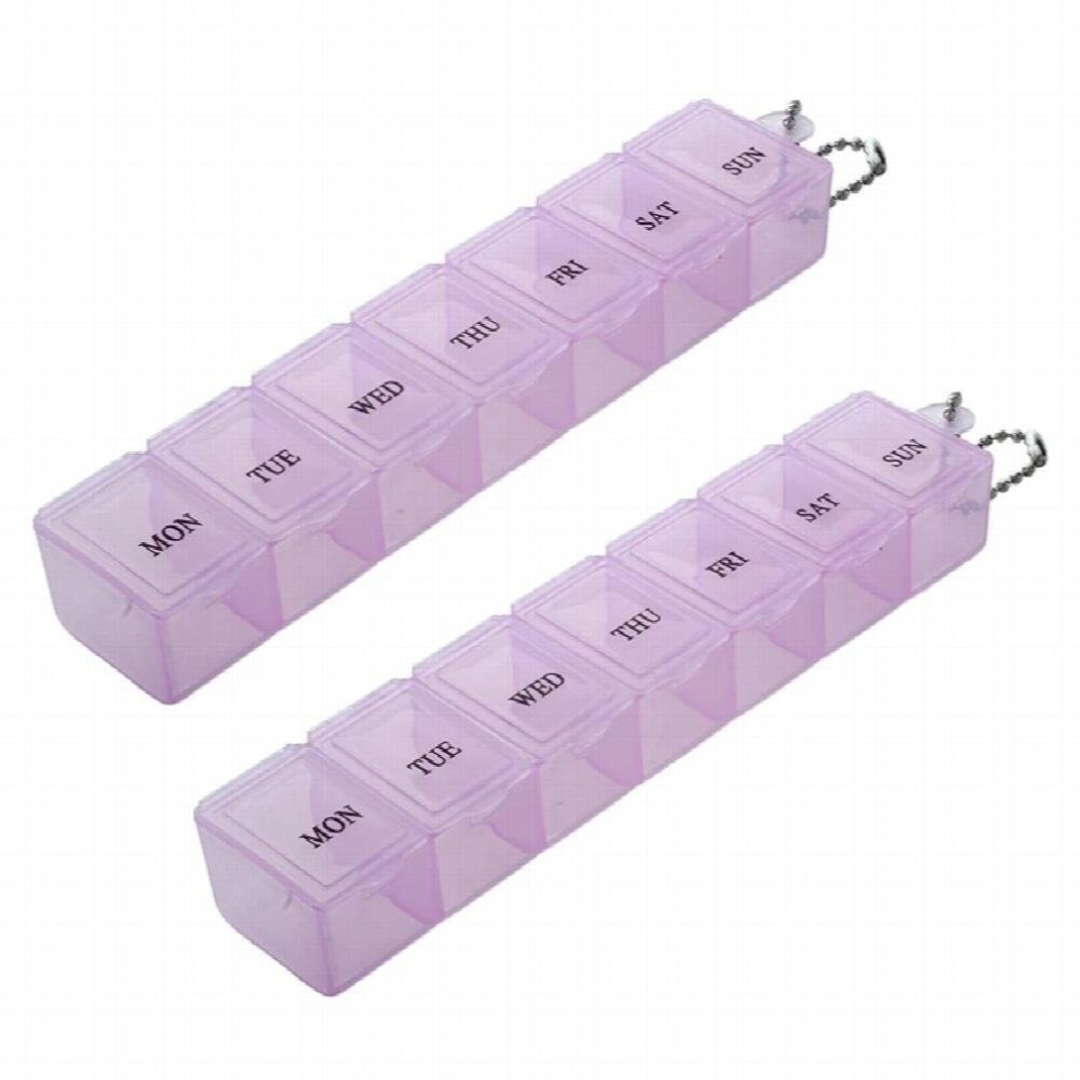 Pink 7 Weekly Pill Box Organizer Medicine Compartments Vitamin Storage Travel Kit 2Pcs