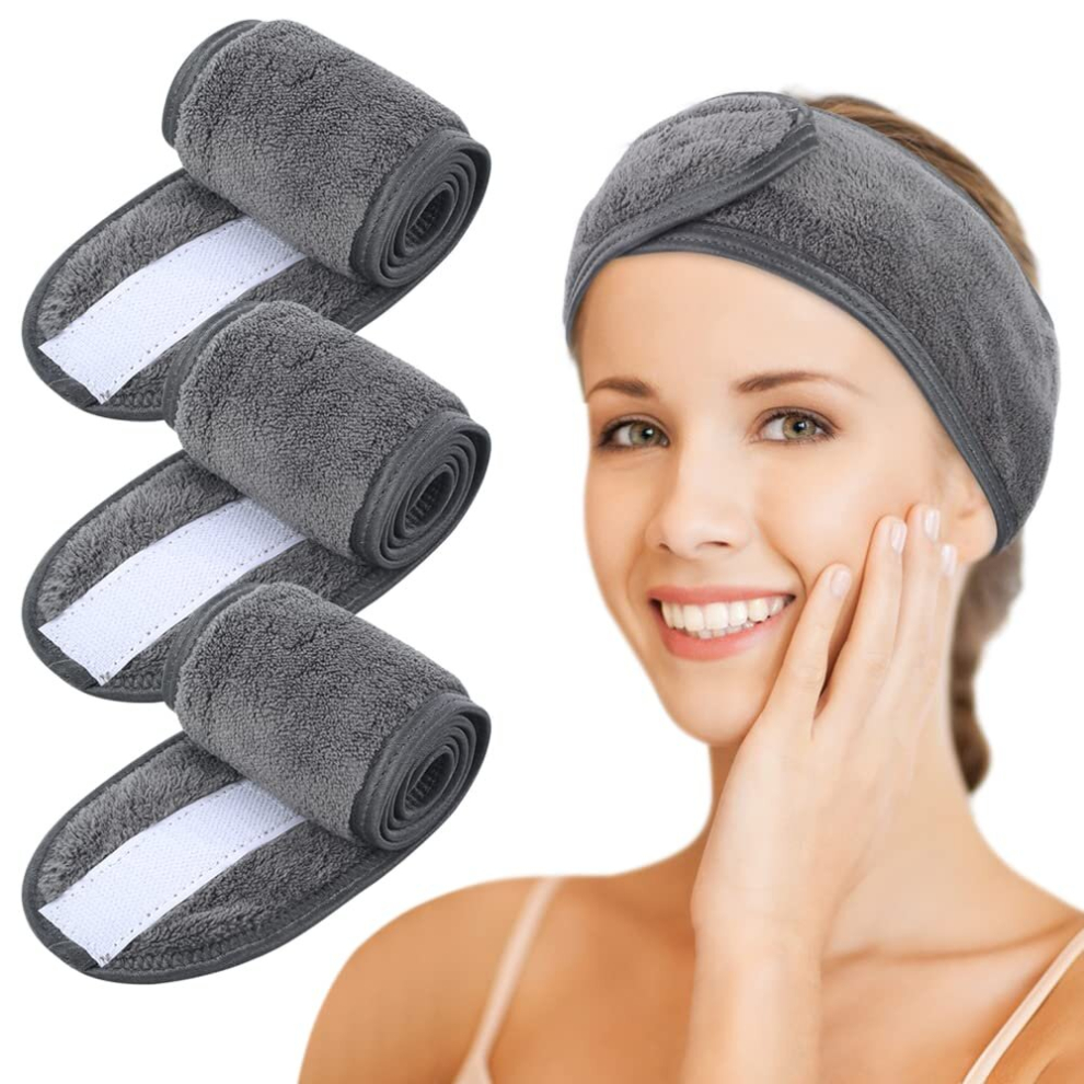 Spa Headband, 3Pcs Makeup Headbands for Women & Girls Non-Slip Adjustable Magic Sticker Skincare Headband
