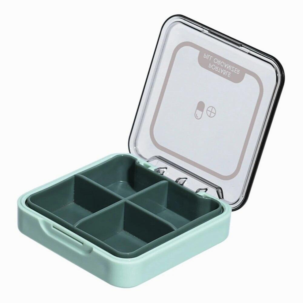 Green 4 Grid Waterproof Medicine Pill Box Case For Storage Travel Pill Case Vitamins Tablets Container Plastic Box Capsules Organizer