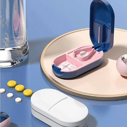 Plastic Pill Caplets Medicine Dose Tablet Cutter Splitter Divide Compartment Storage Box Compartment Storage Box Portable Home 1
