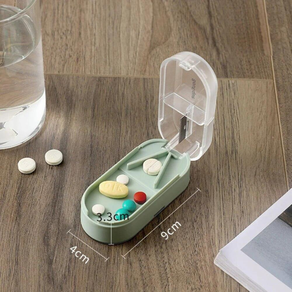 Green 1Pc Transparent Pill Cutter Divider Can Be Fixed Partition Compartment Storage Box Compartment Portable Household Medicine